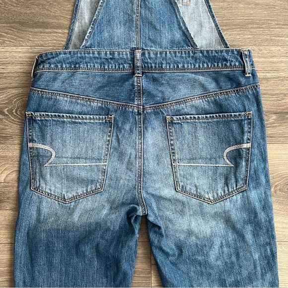American Eagle Denim Overalls Blue Destroyed Wash Patchwork Women Small Relaxed - Picture 10 of 13